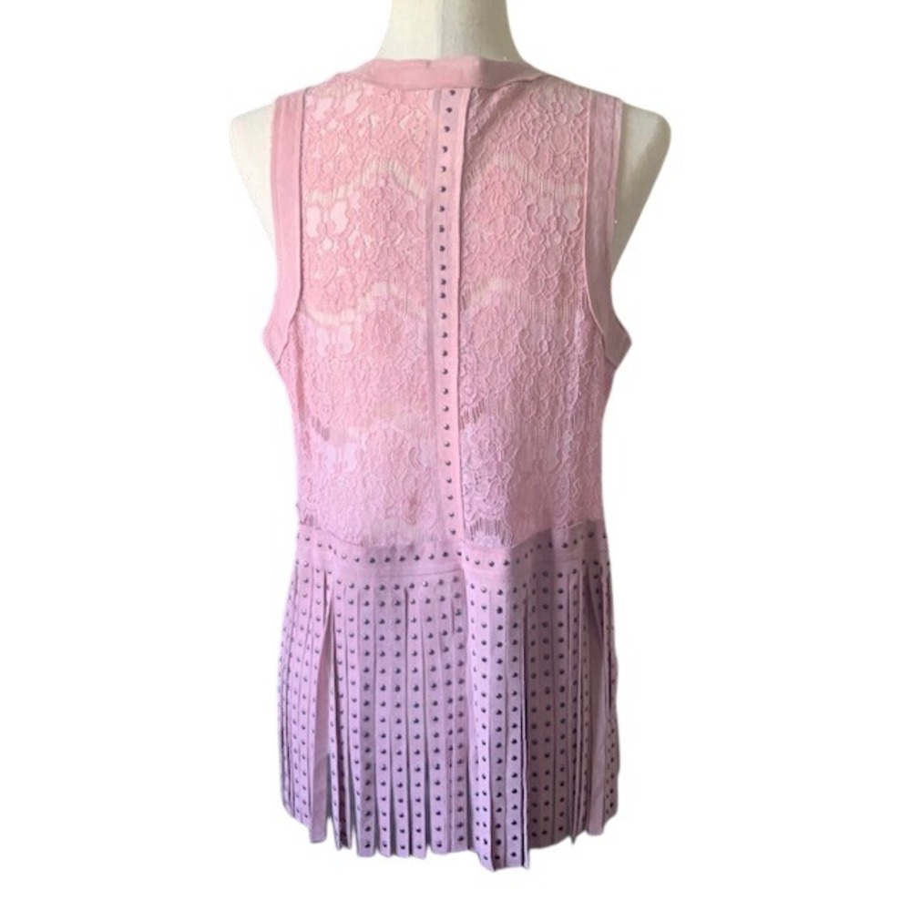 Vocal Boho Lace Fringe Vest Small Pink Studded Festival Western Indie Sleaze Top - Picture 6 of 11